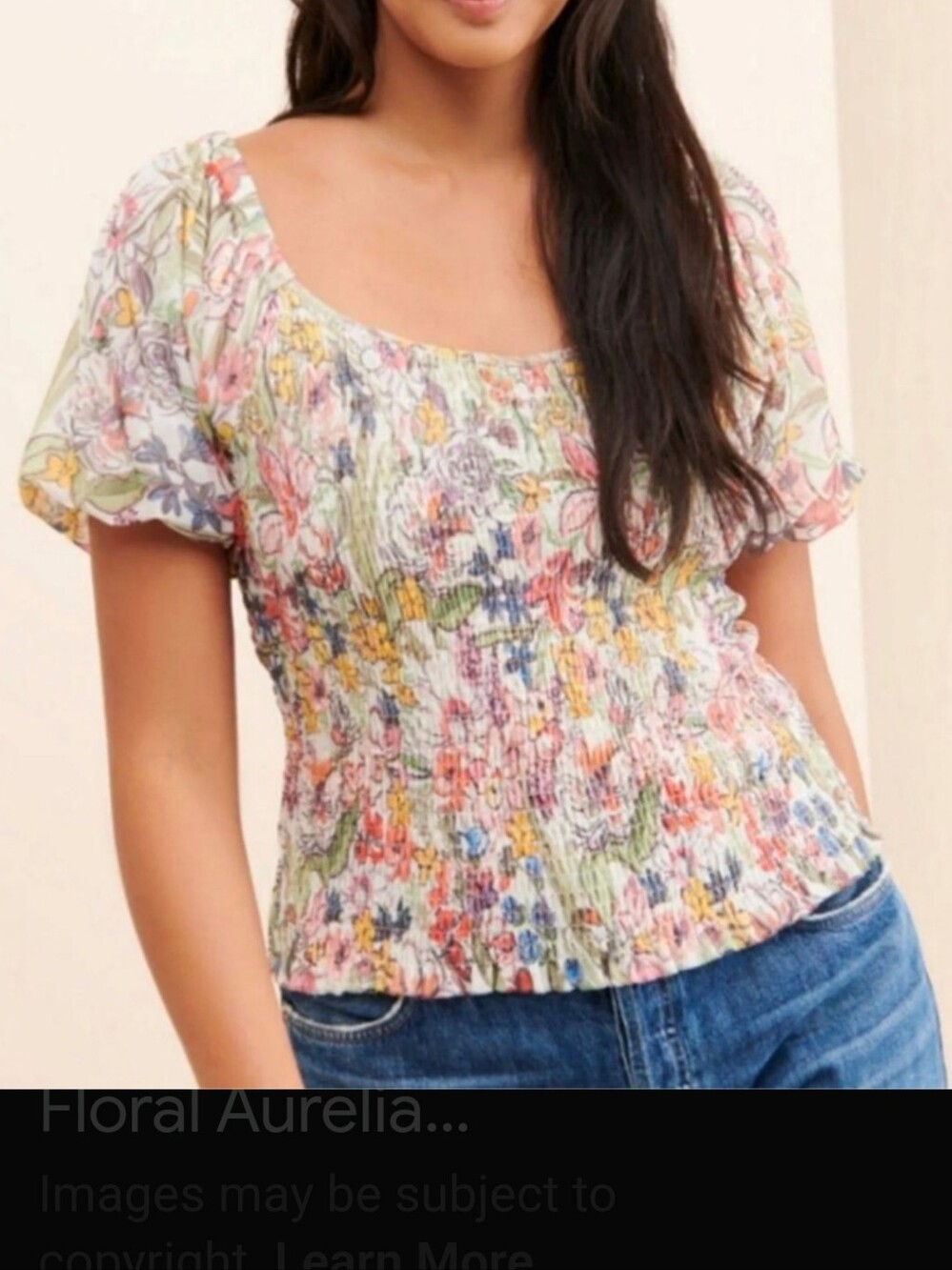 Anthropologie Floral Smocked Puff-Sleeve Crop Top - Pink, Yellow, Blue, Green